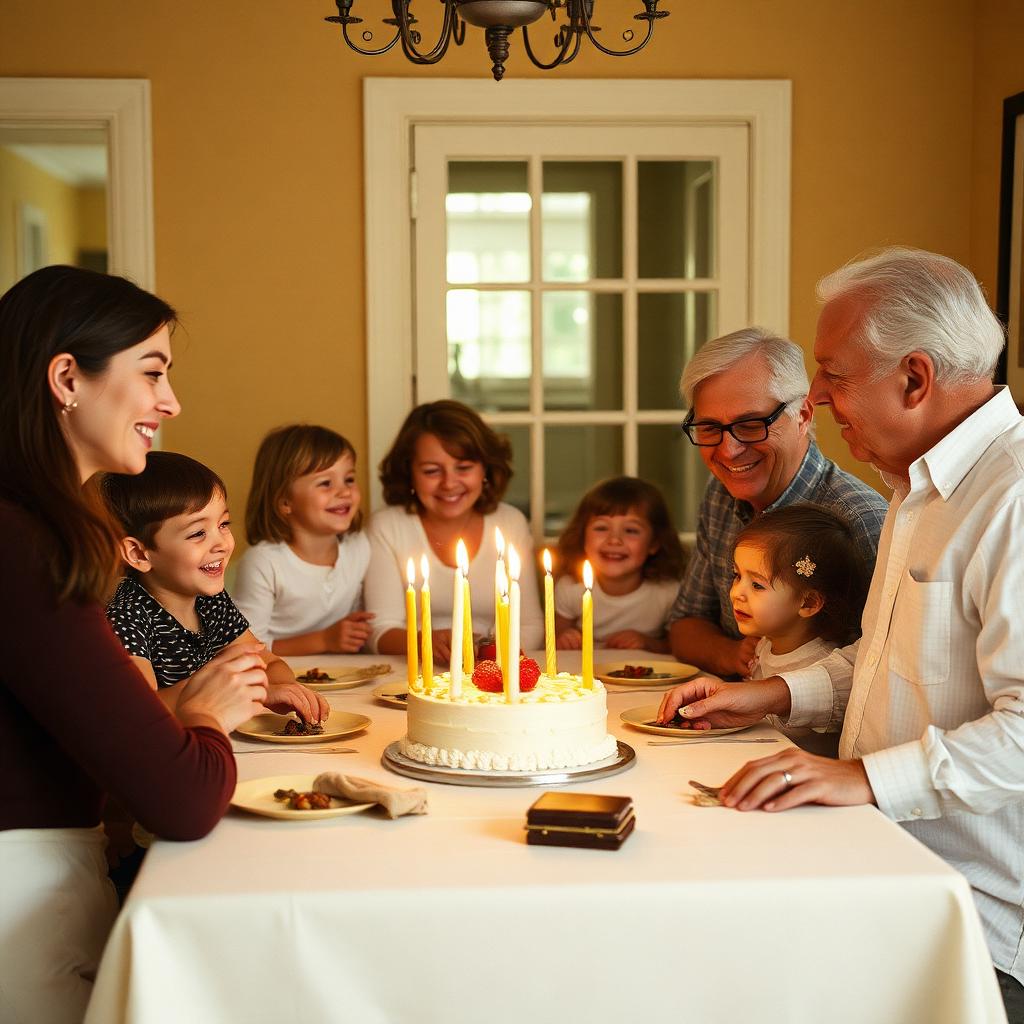 Familia celebrando un cumpleaños alrededor de la mesa